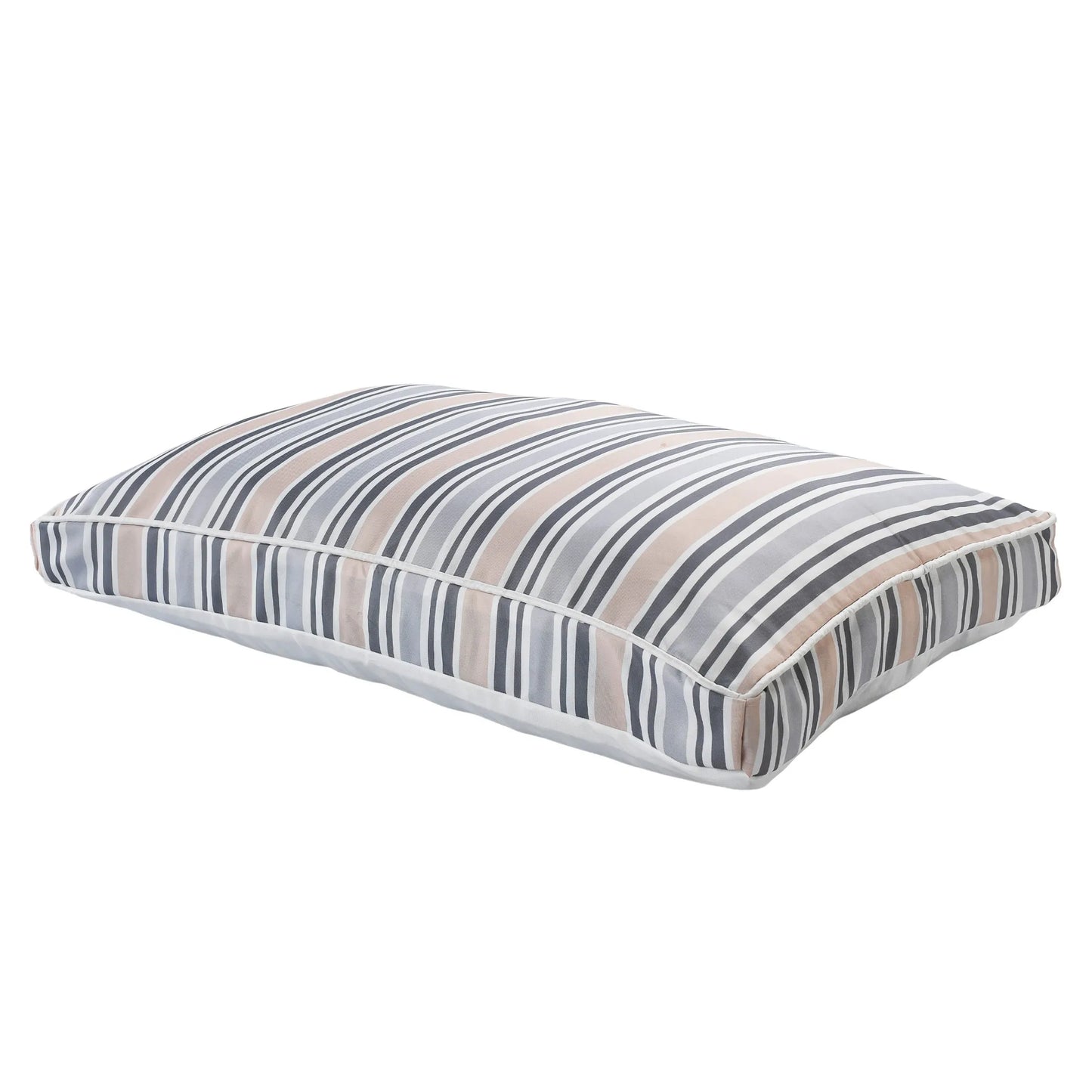 24" X 36" Gray Tan And White Striped Pillow Style Pet Bed With Removable Cover
